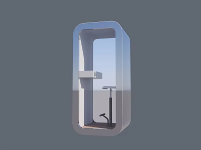 Modern Office Interior With Minimalist Design Window Desk Chair And Blue Sky View 3d model