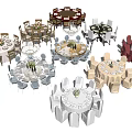 Various Style Dining Table Sets With Round Tables And Colored Chairs 3d model
