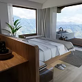 Modern Hotel Guest Room Interior With Wooden Furniture Green Plant And Warm Lighting