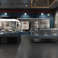 Cultural Center Interior With Exhibits Paintings Pottery And Display Cases