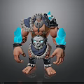 3D Helmeted Fantasy Warrior Model With Muscular Build Blue Flame Arms And Skull Decor