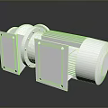 Shiny Silver Industrial Motor with Metal Housing Cooling Fins and Mounting Plates