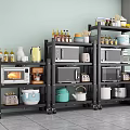Wheeled Metal Kitchen Storage Rack With Microwave Oven Cookware And Jar Storage