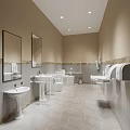 Clean Modern Public Toilet Interior With Accessible Sinks Mirrors And Tiled Floor