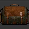 Vintage Leather Bag With Orange Leather And Green Canvas Adjustable Straps Metal Buckles Top Handle