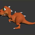 Cute Orange Cartoon Dinosaur Character Creature With Green Eyes White Spikes And Claws