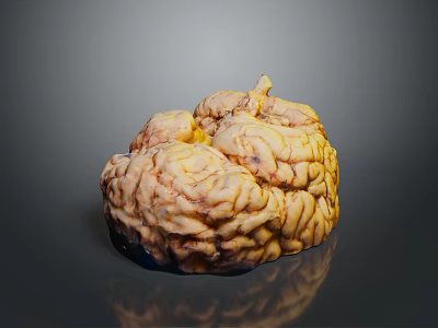 Realistic Game Movie Character Brain With Grooved Yellow Brown Surface Black Base And Reflections 3d model