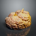 Realistic Game Movie Character Brain With Grooved Yellow Brown Surface Black Base And Reflections