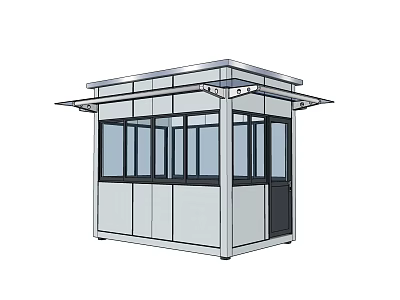Modern Security Booth With Metal Frame Glass Walls Single Door And Roof Canopy 3d model