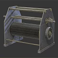 Industrial Metal Roller Machine with Cylindrical Drum and Metal Frame 3d model