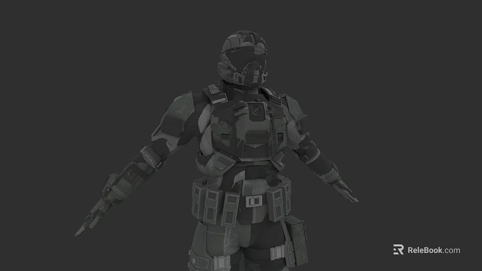 Tactical Military Weapon Equipment With Camouflage Armor Helmet And Full Body Gear 3d model 