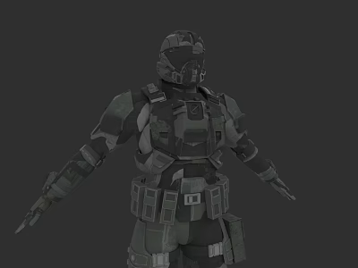 Tactical Military Weapon Equipment With Camouflage Armor Helmet And Full Body Gear 3d model