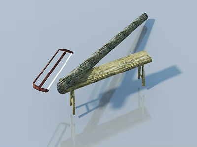 Wooden Swing Door With Red Metal Frame And Natural Texture Design 3d model