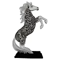 Silver Decorative Horse Sculpture With Intricate Swirl Patterns And Black Base