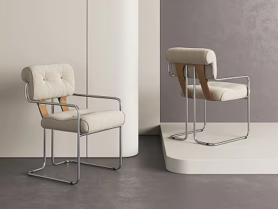Modern Single Chair with Beige Upholstery and Metal Frame in Minimalist Interior 3d model