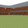 Modern Stadium Architectural Design With White Roof Green Football Field And Brown Seats