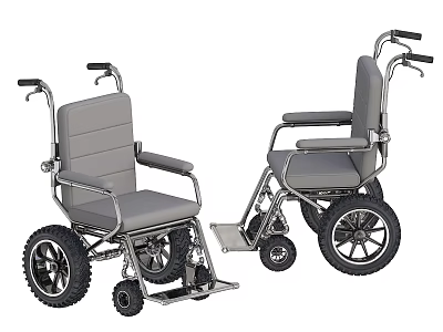 Medical Equipment Manual Wheelchair with Gray Seat Metal Frame and Black Wheels 3d model