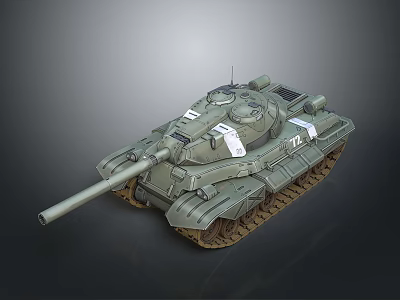 Green Armored Military Tank With Long Cannon And Tracked Wheels Design 3d model