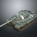 Green Armored Military Tank With Long Cannon And Tracked Wheels Design