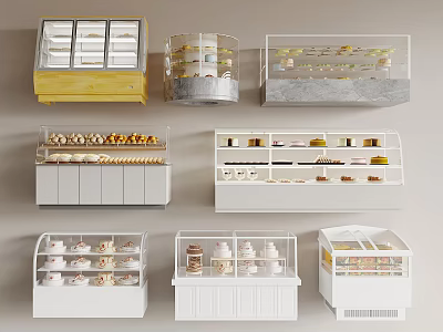 Various Modern Display Cabinets with Glass Doors for Showcasing Desserts and Pastries 3d model