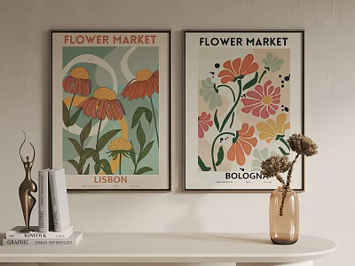 Flower Market Posters From Lisbon And Bologna With Floral Designs Wall Decor 3d model
