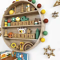 Colorful Decorative Cabinet With Giraffe Figurines Star Wall Decor Toy Display And Storage Drawers