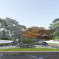 Natural Scenic Wall Landscape Design With Green Trees Curved Road And Lush Lawn