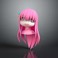 Cute Cartoon Character 3D Head Model With Pink Long Hair And Colorful Hair Accessory