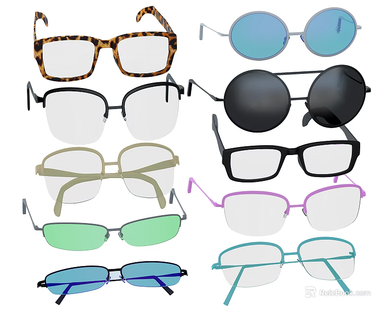 Trendy Jewelry Sunglasses With Various Designs Colorful Lenses And Stylish Frames 3d model 