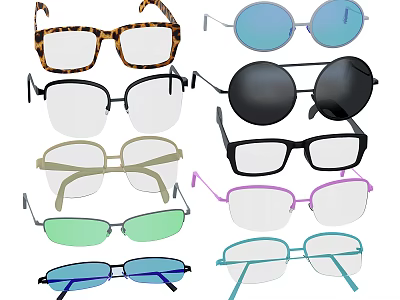 Trendy Jewelry Sunglasses With Various Designs Colorful Lenses And Stylish Frames 3d model