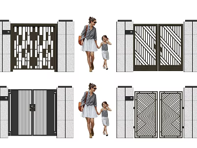 Modern Entry Gate Design With Geometric Patterns And Family Friendly Walkway 3d model
