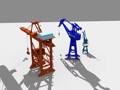 Commercial Industrial Lifting Equipment Including Orange Gantry And Blue Jib Crane Models 3d model
