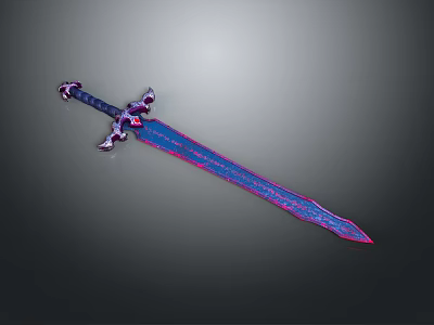 Decorative Blue Sword With Red Purple Patterns And Intricate Design 3d model