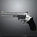 Shiny Silver Metal Revolver With Black Grip And Detailed Cylinder Display Design