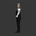 Futuristic Robot Character Standing With Metallic Arms Black Vest And Blue Glowing Accents