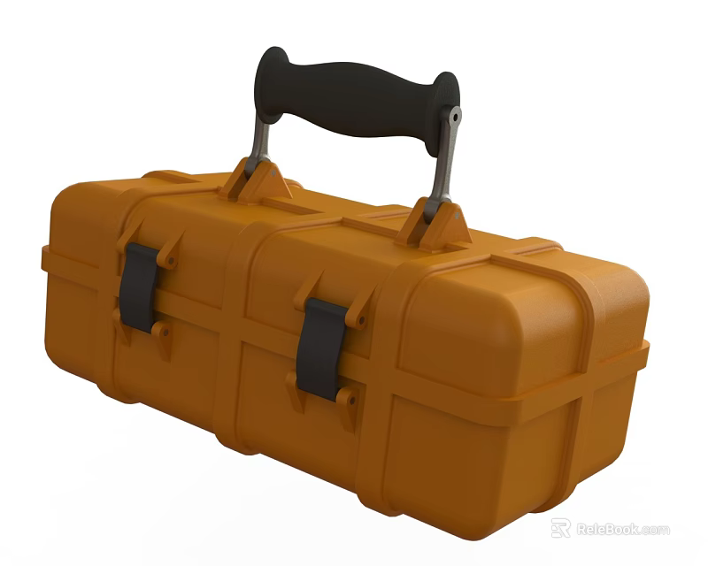 Orange Hard Plastic Toolbox With Black Handle Secure Straps And Compartments For Tool Storage 3d model 