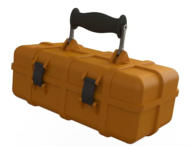 Orange Hard Plastic Toolbox With Black Handle Secure Straps And Compartments For Tool Storage 3d model