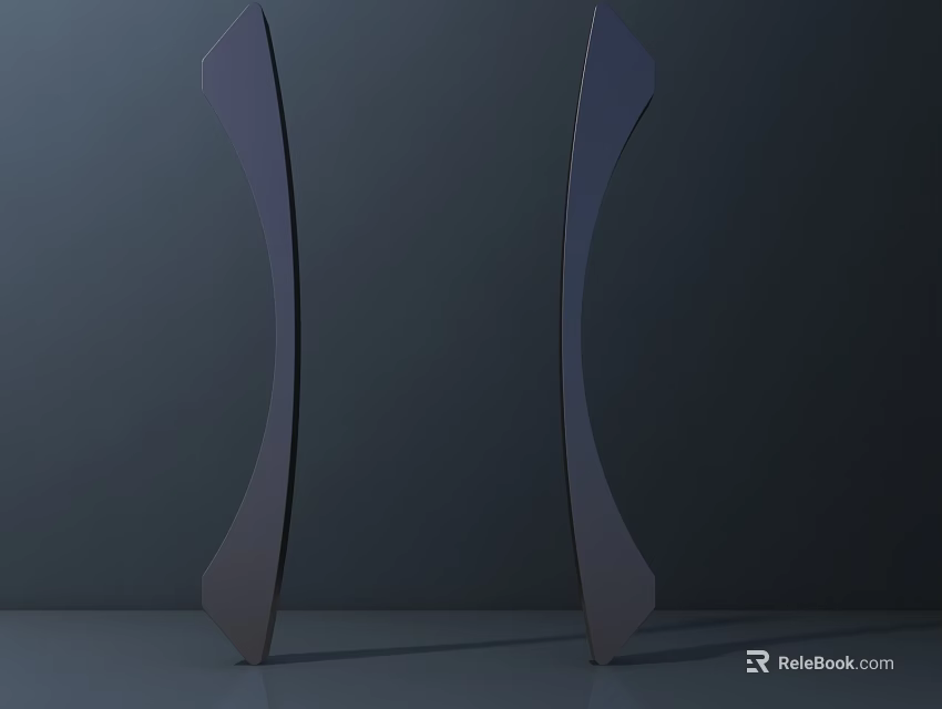 Symmetrical Streamlined Black Sculpture Carving On Dark Background With Gray Floor 3d model 