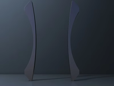 Symmetrical Streamlined Black Sculpture Carving On Dark Background With Gray Floor 3d model