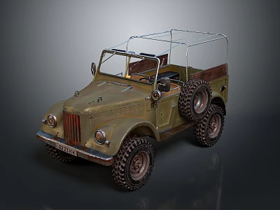 Vintage Military Green Off Road Vehicle With Open Top And Large Tires 3d model