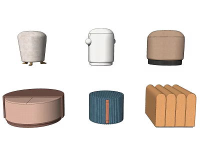 Stylish Sofa Stools With Various Designs Round Square Shapes And Colors 3d model