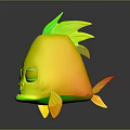 Cute Cartoon Fish Character With Turquoise Body Purple Fins And Sleepy Eyes