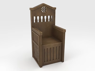 Classic Wooden Single Chair With Clock Decoration Vertical Slats And Carved Patterns 3d model