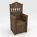Classic Wooden Single Chair With Clock Decoration Vertical Slats And Carved Patterns