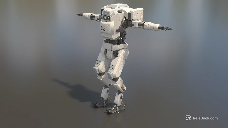 Smart Robot With White Mechanical Structure Number 92 Standing Pose Arms Extended 3d model 