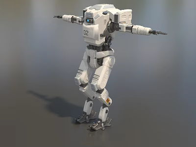 Smart Robot With White Mechanical Structure Number 92 Standing Pose Arms Extended 3d model