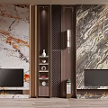 Elegant TV Background Wall With Marble Panels Wooden Decor And Built in TVs