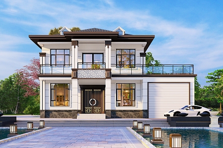 New Chinese-style Two-story Single-family Villa 3d model