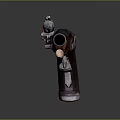 Carved Antique Handgun Sculpture With Intricate Details And Wooden Grip