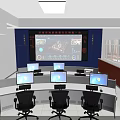 Monitoring Room With Multiple Computer Monitors And Large Digital Display Control Consoles
